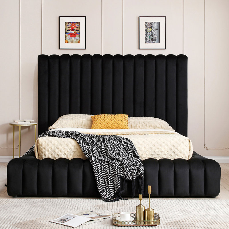 Lit plateforme en velours Kaydence, Noir, Grand lit