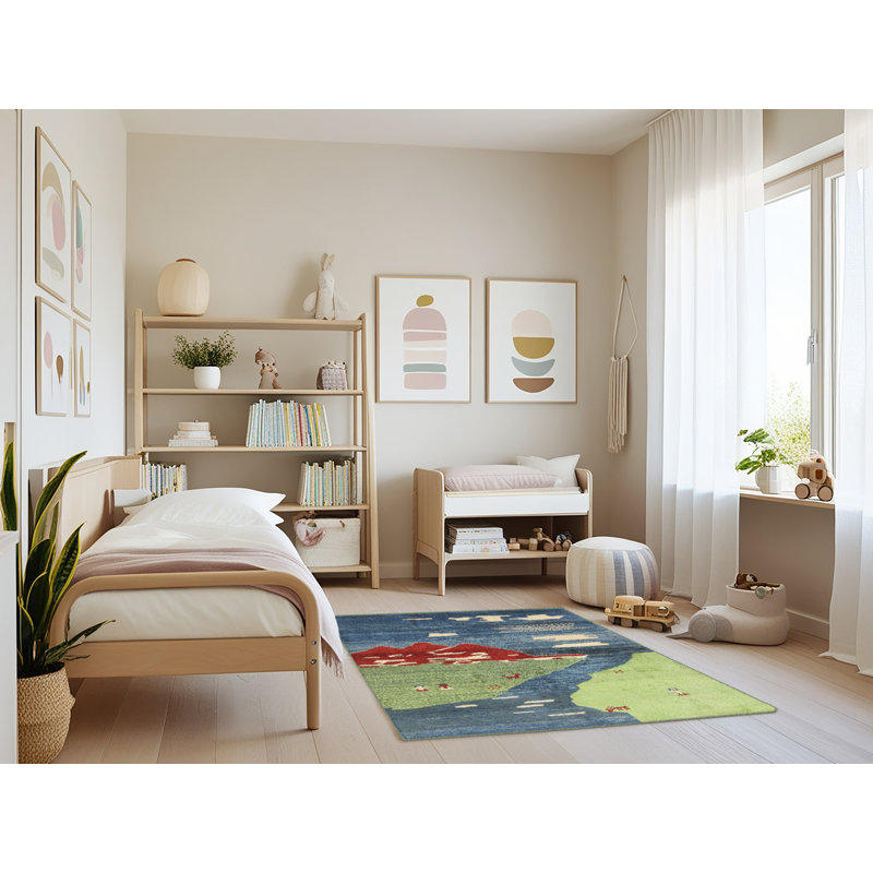 Tapis de zone vert/rouge contemporain Guillotte, Rectangle 3 pi x 5 pi