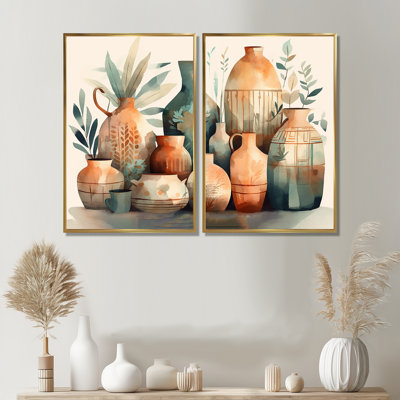 Vase en céramique orange et vert Soulful I - grandes impressions sur toile Boho Pottery