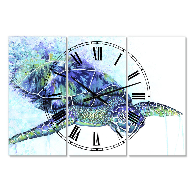 Horloge murale 3 panneaux Sea Turtle