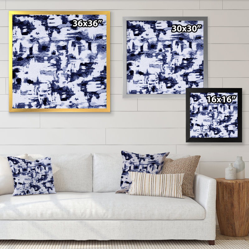 " Abstract Impression In Classic Blue On White II " Painting Print, White Picture Frame, 16" H x 16" W x 1" D