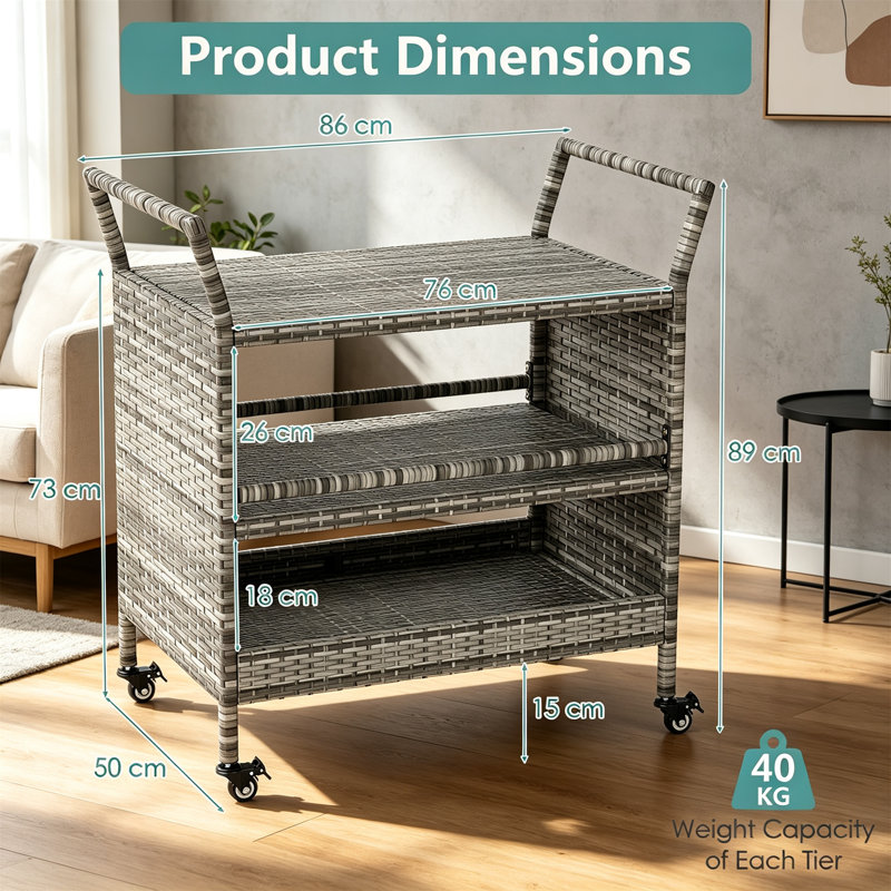 Metal Bar Cart, Grey