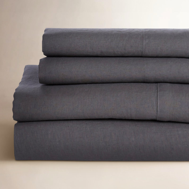 Frazier 100% Linen Machine Woven Sheet Set, Slate Gray, Full Sheet Set with 2 Pillowcases