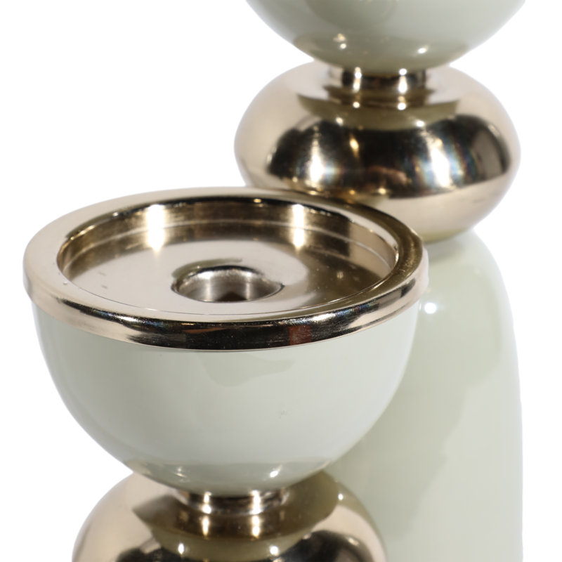 Sagebrook Home 13X4" Curvy Taper & Pillar Holder, Green, Green/Gold, 13" H x 4" W x 4" D