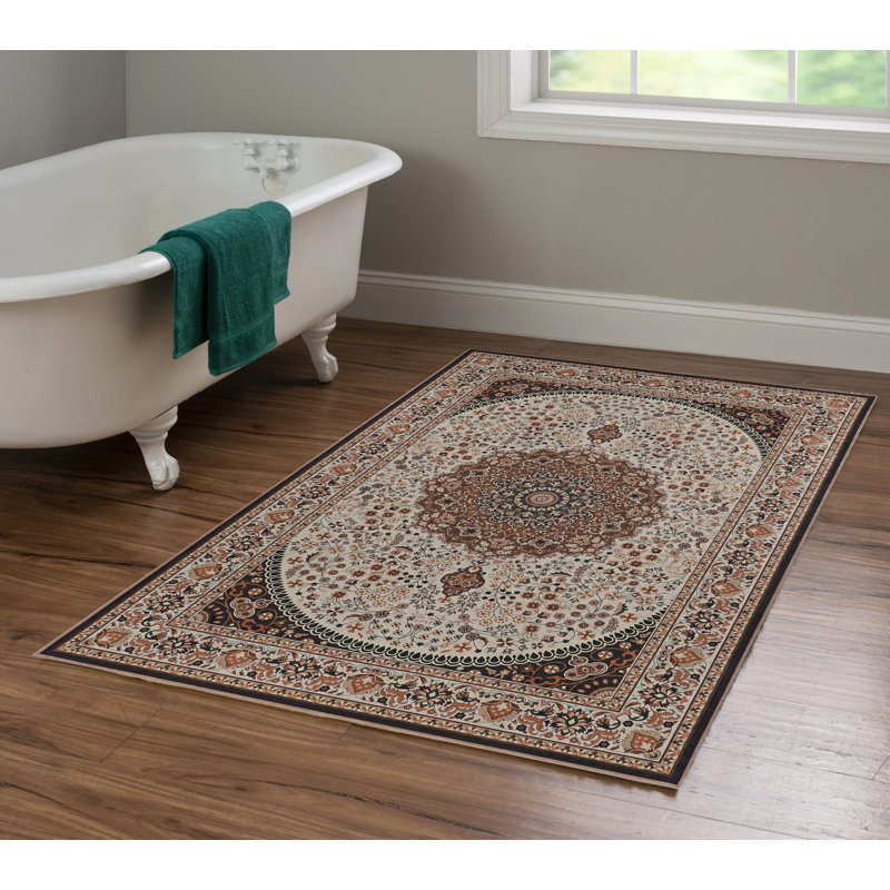 Emanuel Traditional Machine Woven Flatweave Cream and Copper Area Rug with Non Skid Backing, Rectangle 3'3" X 5'