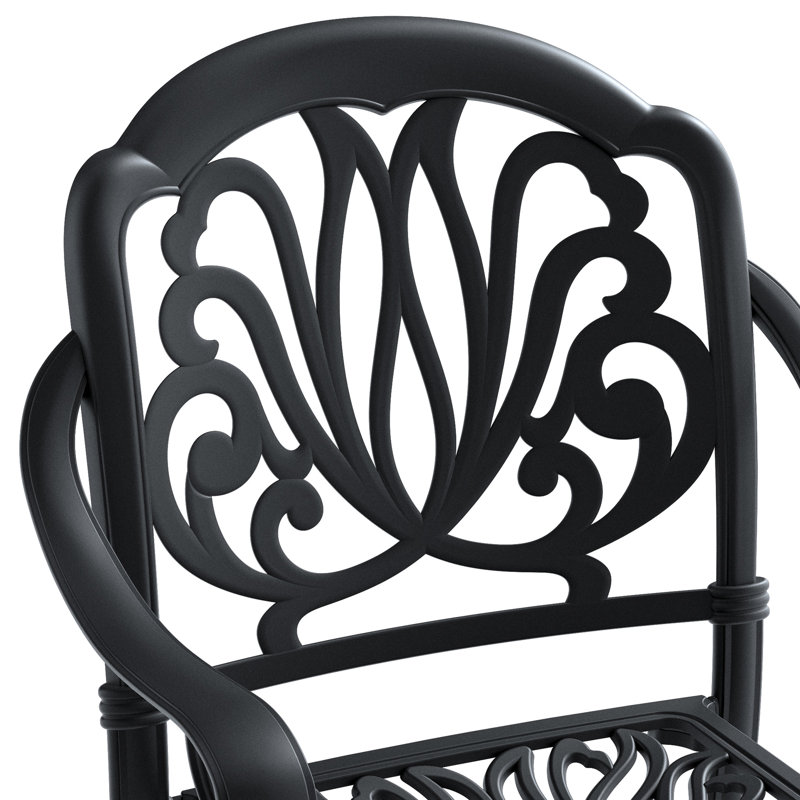 Table de salle à manger toutes saisons en fonte d'aluminium - 2 chaises pivotantes, 4 chaises et une table rectangulaire avec surface noire. Capacité de siège de 350 lb. Capacité de siège de 160 lb.