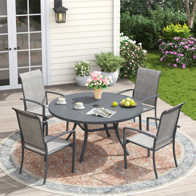 41" Round Outdoor Patio Dining Set with 4 Stackable PVC-coated polyester Chairs