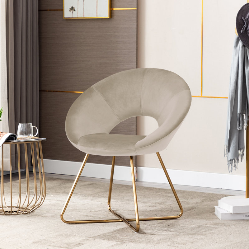 Crivello 71.12 cm Wide Contemporary Velvet Accent Chair with Open Back, Khaki