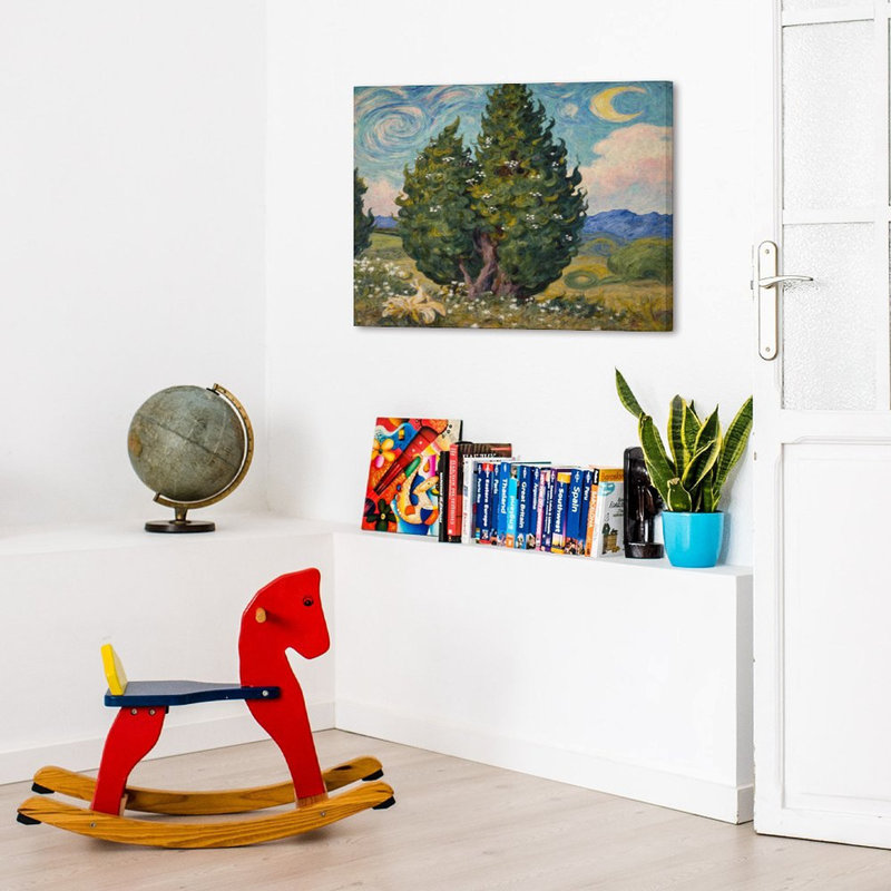 Cyprès tourbillonnant, style Van Gogh, cadre en bois encastré, art mural, l 20 x l 16