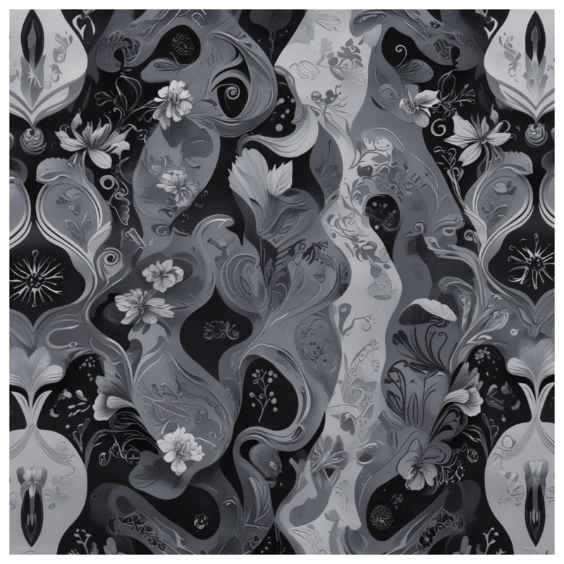 Tapis de bain noir et blanc à motif floral, L 24 po x L 17 po
