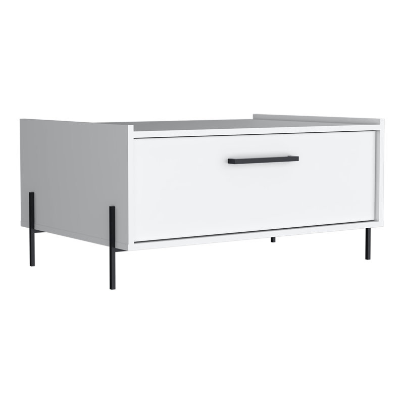 Coffe Table With Pull Down Cabinet, Modern Style Table For Indoor, White