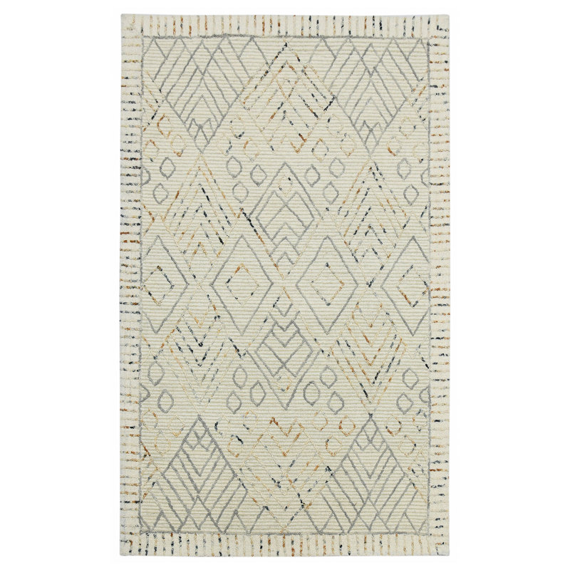 Tapis ivoire en laine bouclé / crocheté à la main Ahnjayla, Rectangle 9 pi x 13 pi