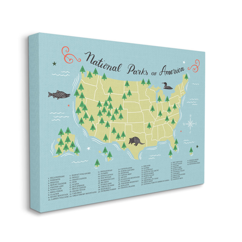 «American National Parks», carte informative détaillée par Michael Buxton - impression, Toile tendue, L 20 po x H 16 po
