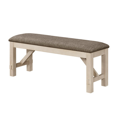 Banc rembourré de style transitionnel avec revêtement gris craie, bois massif, pieds carrés, coussin épais de 76 mm pour salle à manger et chambre à coucher gris chalet, structure en bois, siège