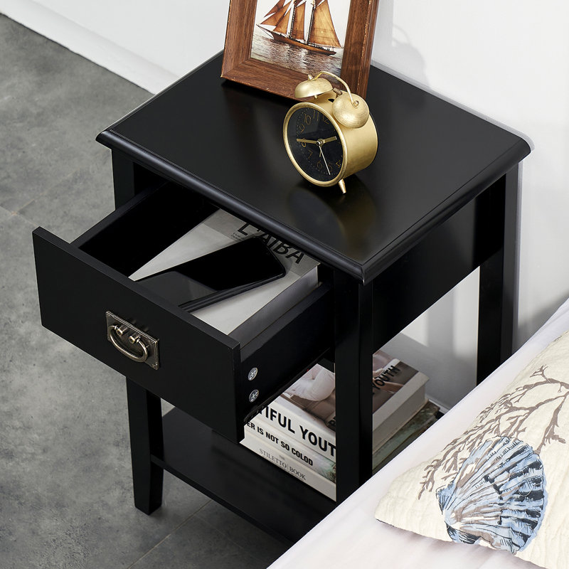 Alexin Bedside Table With 1 Drawers Nightstand Bedside Cabinet Storage Uint Black/White, Black