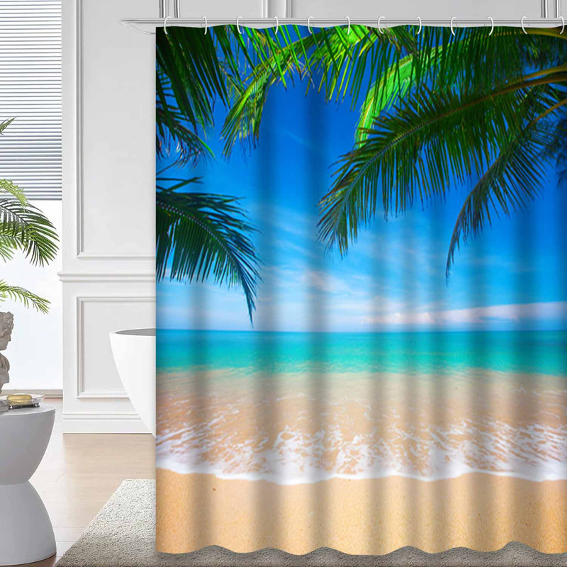 Rideau de douche à 12 crochets Tropical Beach, L 72 po x l 72 po
