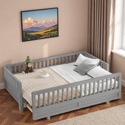Lit plateforme avec garde-corps et taille convertible