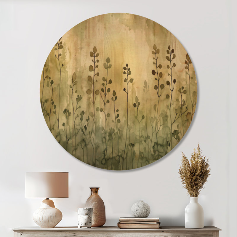 «Botanical Leaf Blooming Garden II» - verdure, art mural rond sur bois, Rond 36 po, Round