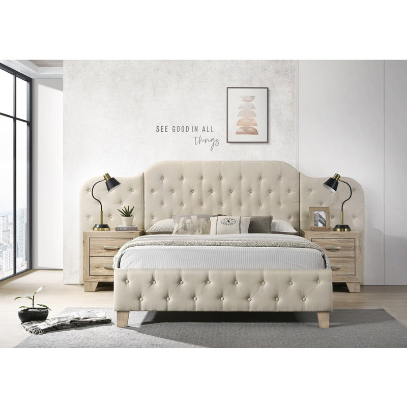 Ranallo 3 Piece Upholstered Linen Bedroom Set, Queen