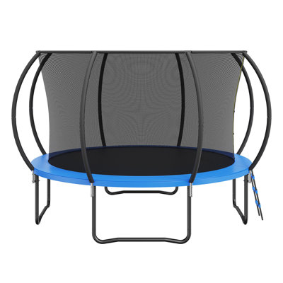 12FT Heavy Duty Trampoline with Safety Enclosure Net, Ladder & Curved Poles - 400 lbs Capacity Outdoor Bouncer for Kids & Adults
