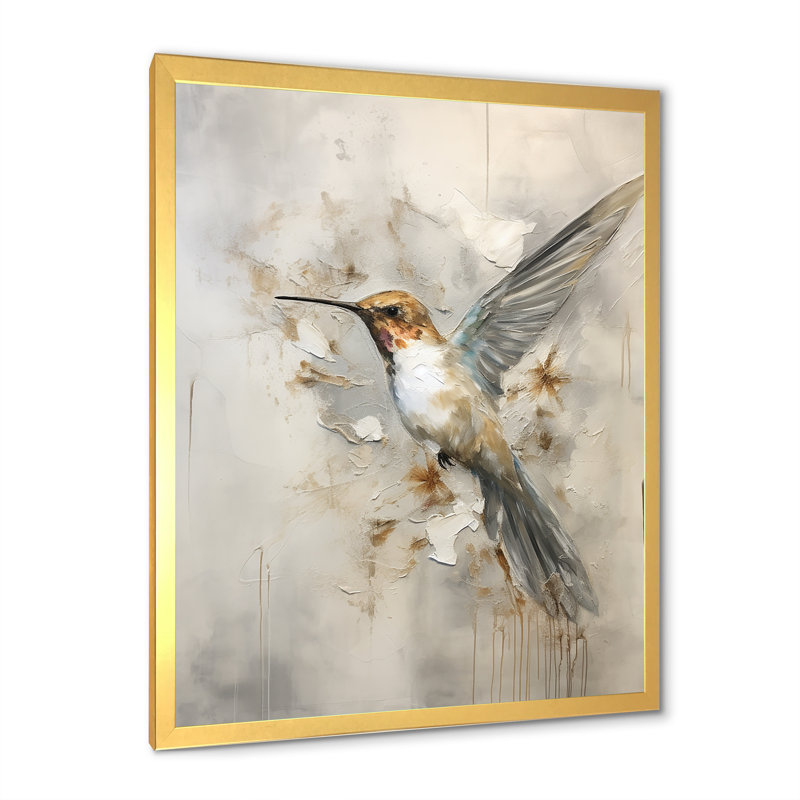 Colibri floral flottant II - Art mural colibri, H 32 po x l 24 po x P 1 po, Encadrement doré