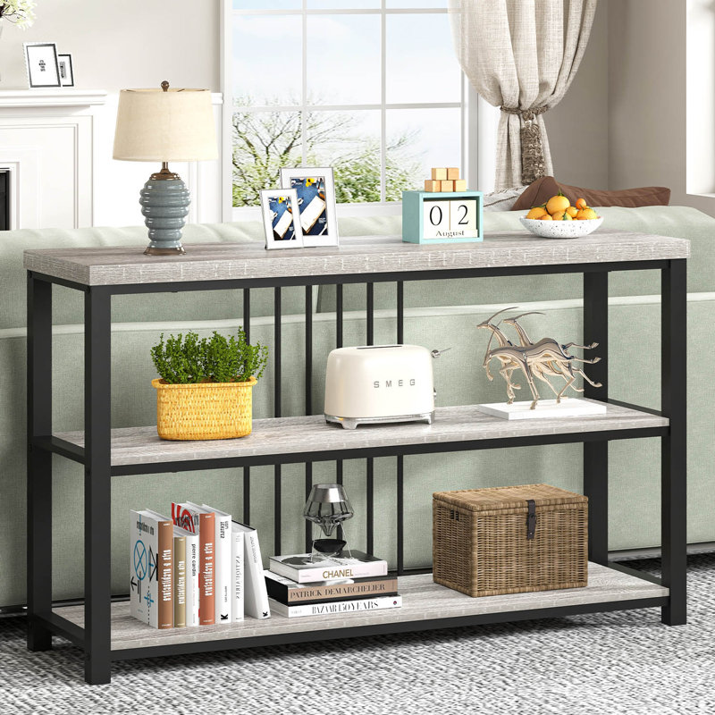 Hulste 47"W Console Table with Open Shelf Storage, Light Gray, Light Gray