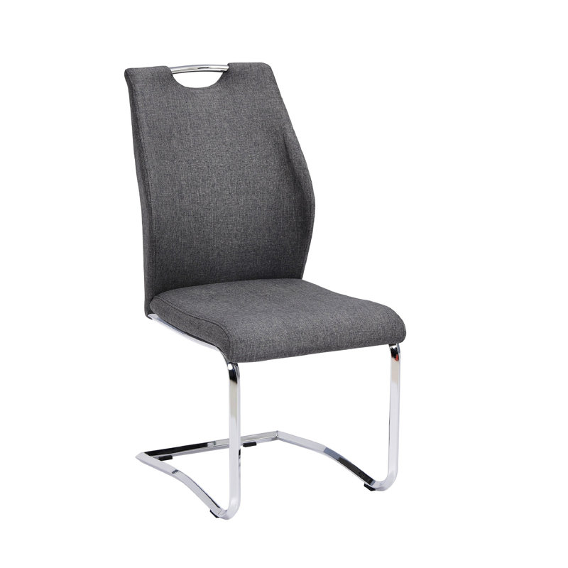 Chaise de salle à manger élégante en tissu gris - base, revêtement moderne confortable (2) pieds
