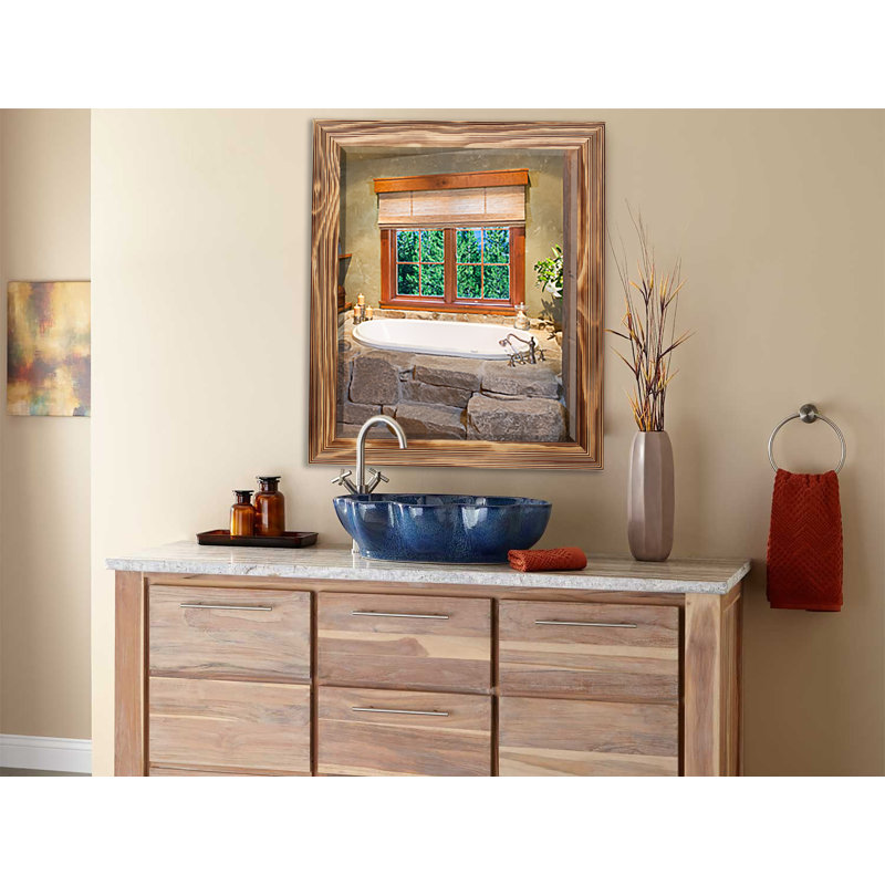 Kerber Solid Wood Flat Wall Mirror, 25" H x 21" W, Natural Wood
