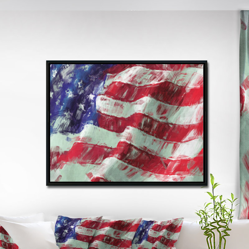 Drapeau des États-Unis, art abstrait - impression de drapeau, H 30 po x l 40 po x P 1,5 po, Toile avec cadre flottant noir