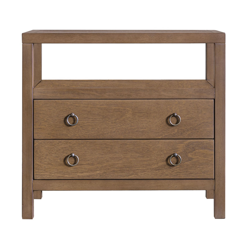Linea 2 Drawer Nightstand with Shelf, 28"W, Medium Brown, Black
