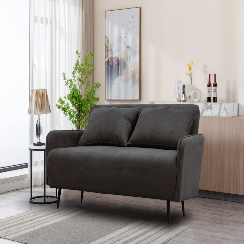 Causeuse convertible en tissu noir 61 po avec coussins