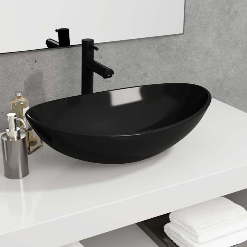 Metro Lane Adamis 545mm L x 350mm W Tempered Glass Rectangular Sink, Black