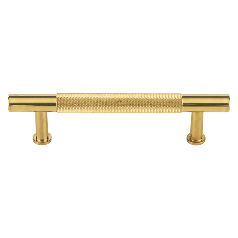 Beliza Knurled Bar Pull, Unlacquered Brass, 3 3/4"