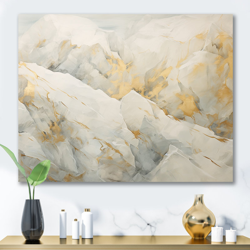 Art sur pierre de glacier beige et doré II - reproductions d'art abstrait, Toile tendue, H 30 po x l 40 po