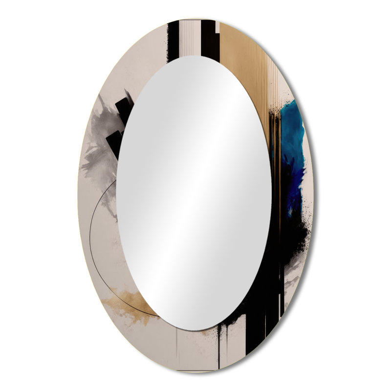 Blue Minimalist Abstract III - Grand miroir mural ovale sur métal, 36 po x 24 po