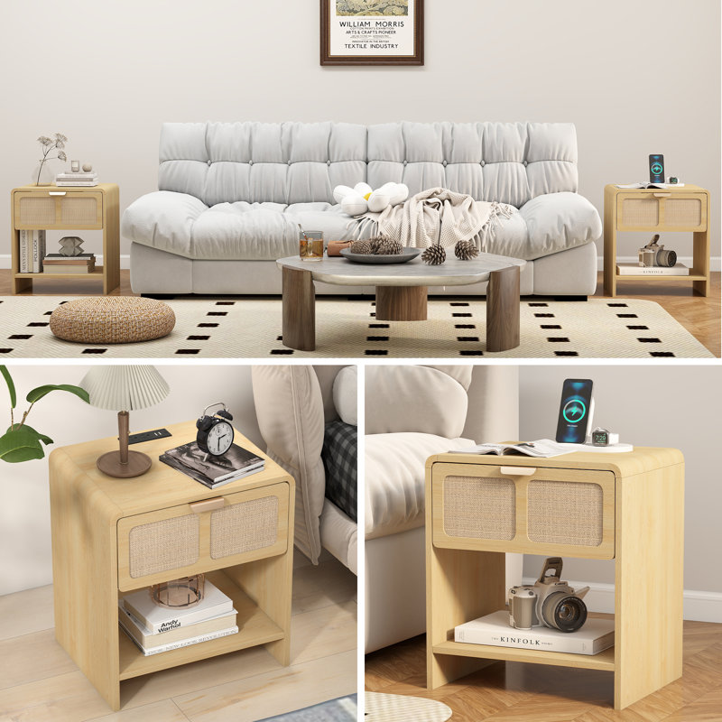 Table de bout avec station de charge, Naturel