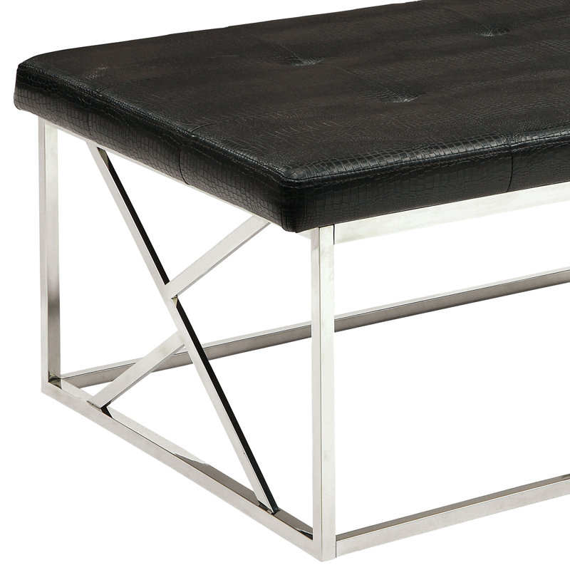Banc rembourré en similicuir Adaisha, Noir