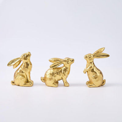 3 décorations de lapin de Pâques dorées, figurine de lapin en résine, petites statues de lapin décoratives pour centre de table