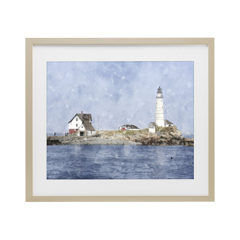 «Pittoresque île phare», reproduction sous verre, conception de Kim Curationa, H 13 po x l 16 po