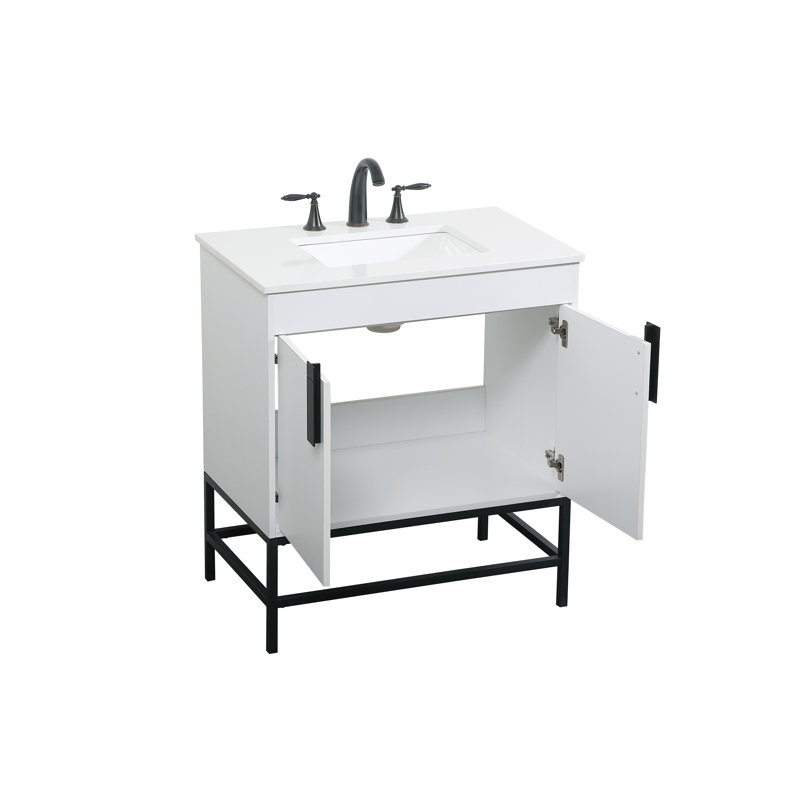 Corley 30'' Single Bathroom Vanity with Engineered Marble Top, White