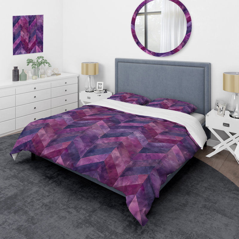Ensemble de housse de couette à chevrons mauves - Glam Enchantment, Housse de couette très grand + 2 taies décorativ