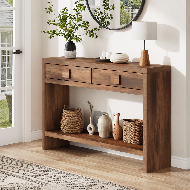47.3" Wood Console Table With 2 Drawers, Sofa Table For Hallway, Entryway, Living Room, Brown, 31.5" H x 47.3" W x 11.9" D