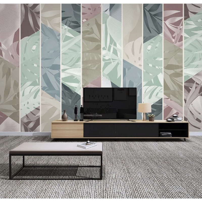 Papier peint amovible à motif floral, feuilles et lignes verticales, L 105,96 po x L 187 po
