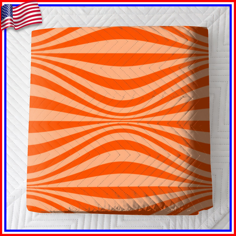 Orange Wavy Lines Quilted Bedspread All Sizes, Full / Double