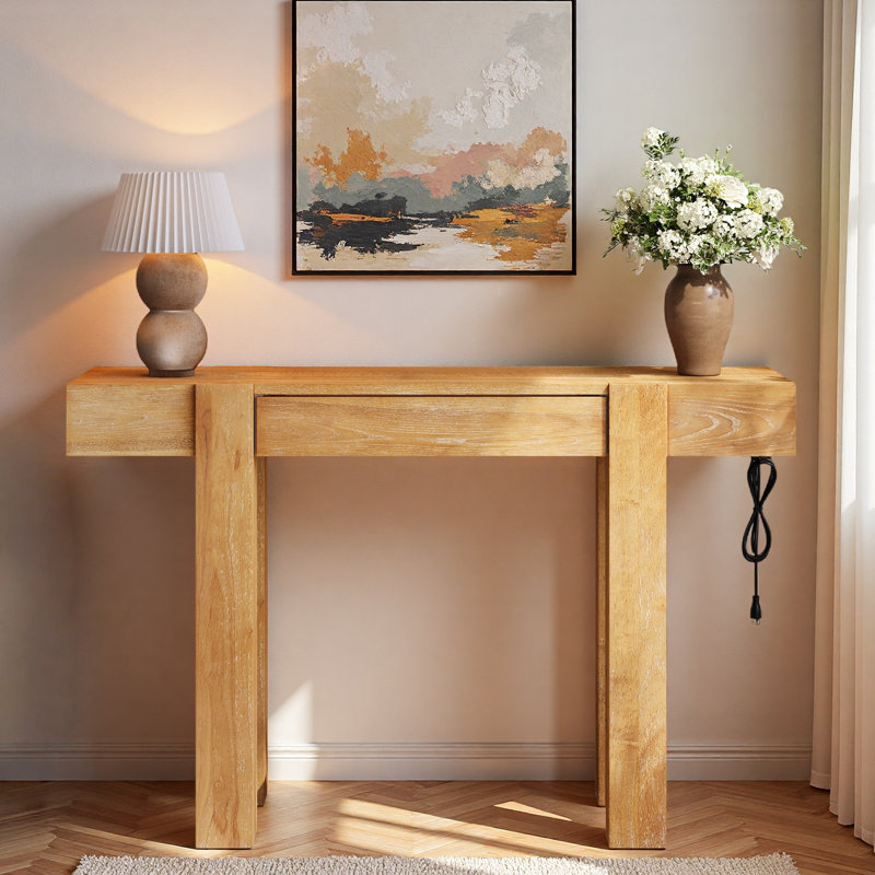Console minimaliste avec tiroir caché et prise de courant latérale, Natural