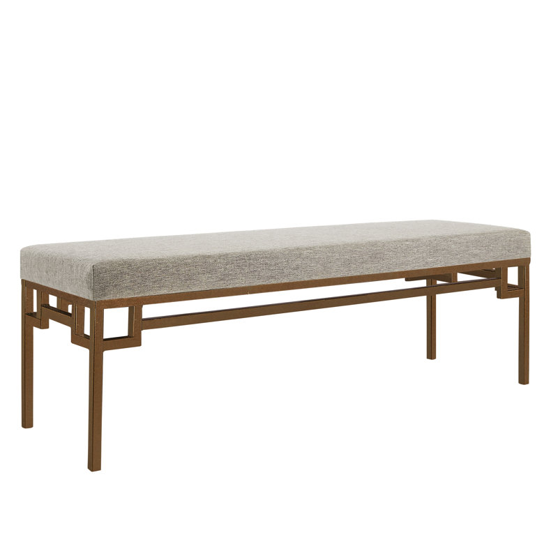 Jackson Upholstered Bench, Bronzed Brass/Beige Linen