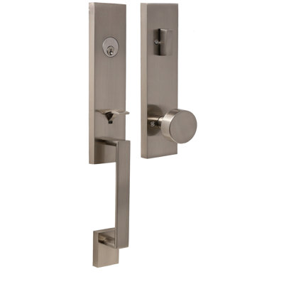 Transitional Handleset with Transitional Door Mesa Knob