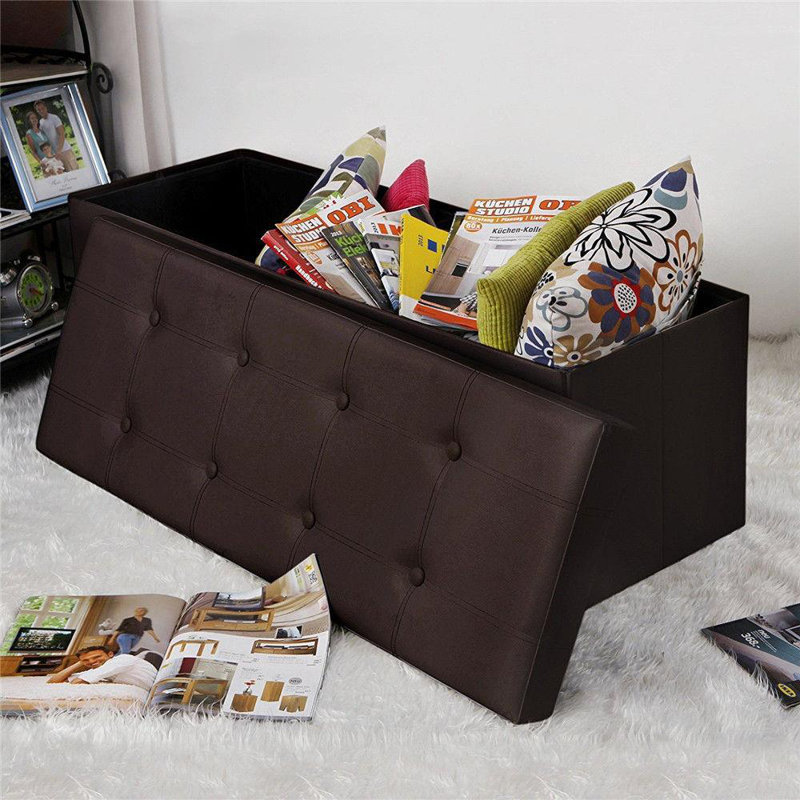 Brenneman Faux Leather Ottoman, Brown Faux Leather