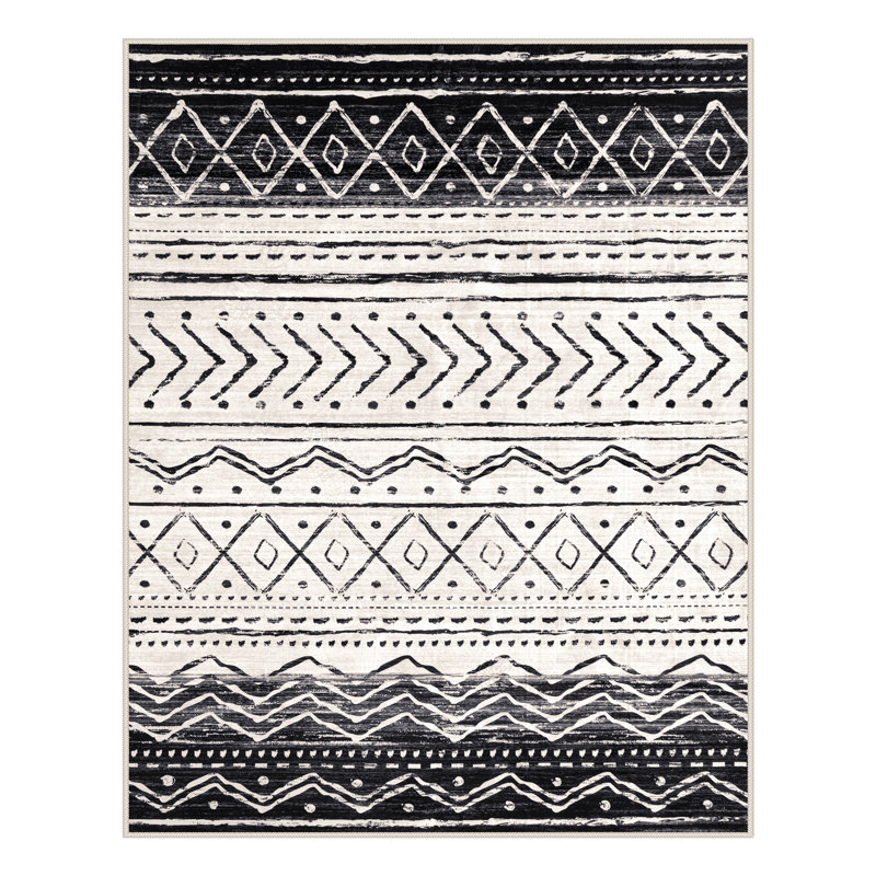 Tapis marocain à rayures Tribal, Noir / Rose, Rectangulaire 8 pi x 10 pi