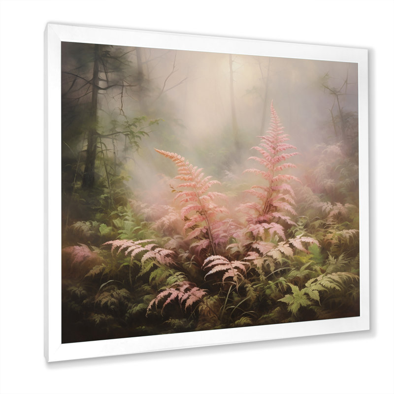 " Pink Ferns Romantic Impression III ", 24" H x 24" W x 1" D, White Single Picture Framed